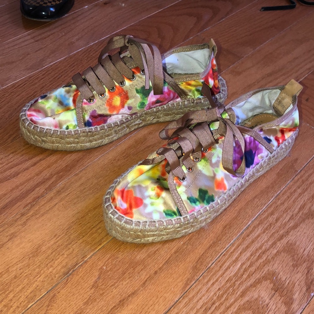 Floral colorful satin espadrilles